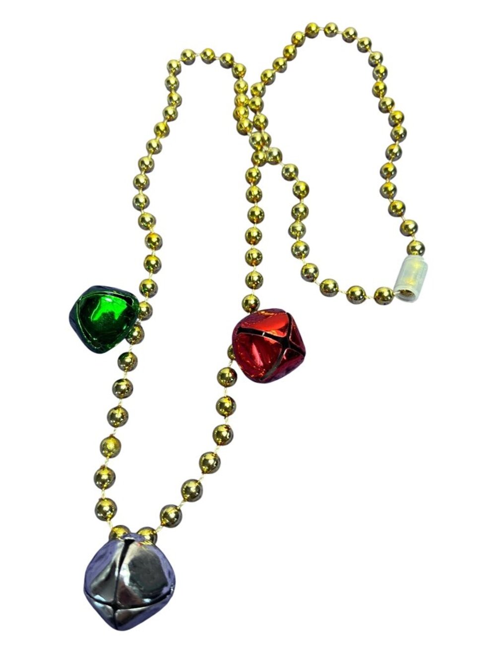 Novelty Goldtone Beaded Christmas Holiday Necklace Red Green Jingle Bells